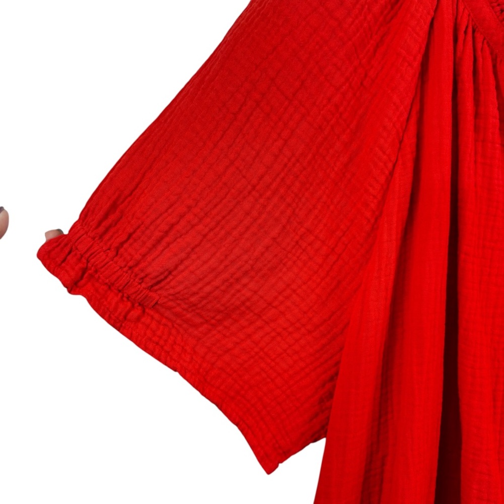 Chico's Tiered Gauze Midi Dress in Hot Red Sz 4 - Picture 6 of 9